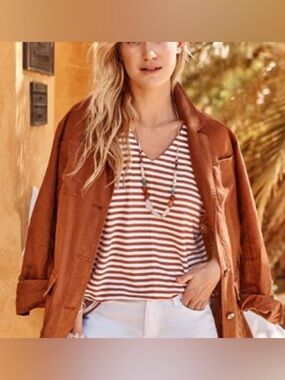 J. Jill Love Linen Overshirt Jacket Rust Orange Button Front Pockets XS Petite